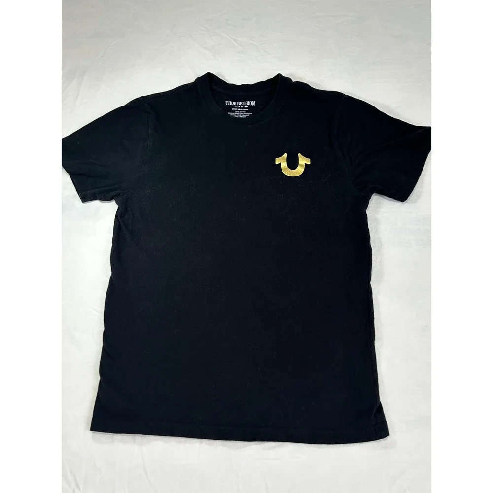 True Religion Mens Black Gold Buddha Horseshoe Graphic T-Shirt extra small